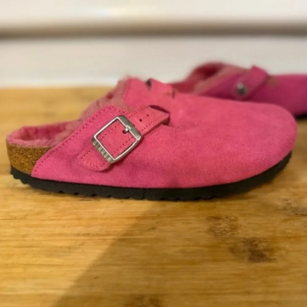 NWOT - Birkenstock Boston Genuine Shearling Lined Clog -  HOT PINK - Picture 9 of 16